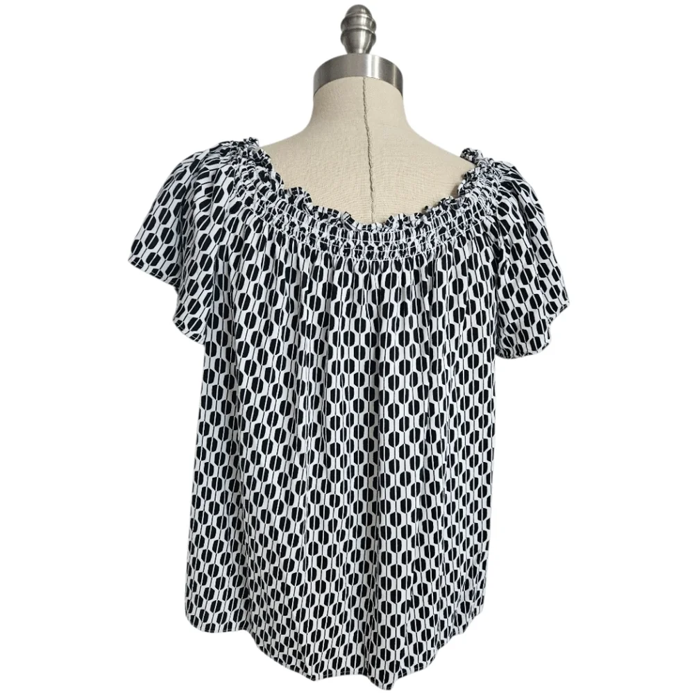 KATE SPADE Black & White Graphic Off-The-Shoulder Blouse | SZ S